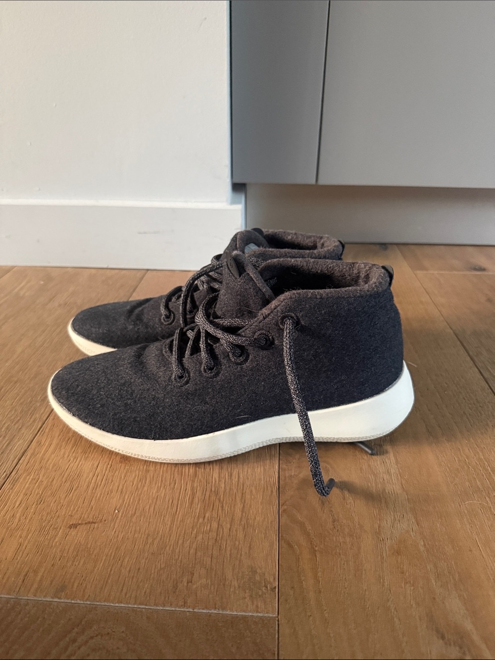 All birds dark grey high top merino wool sneakers contrast sole